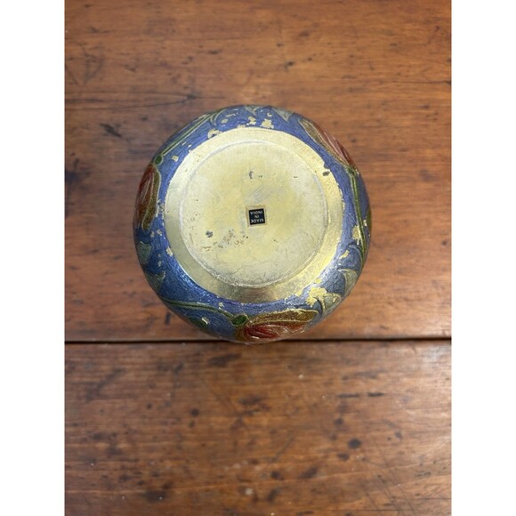 Vintage Brass & Enamel Painted Floral Bud Vase 5” Tall Chipped Paint READ - Picture 6 of 9